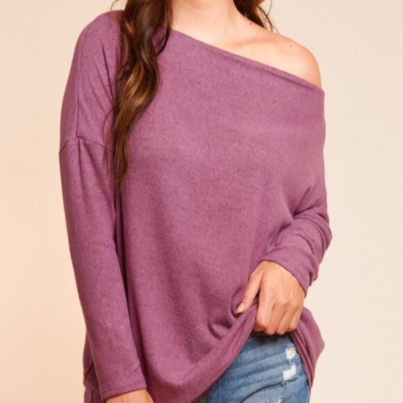 Slouchy Dolman Long Sleeve Hacci Knit Boat Neck Relaxed Women Sweater Blouse - Picture 3 of 8